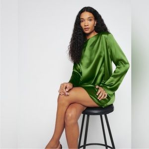 NWT Reformation Ilyse Silk Palm Green Mini Dress